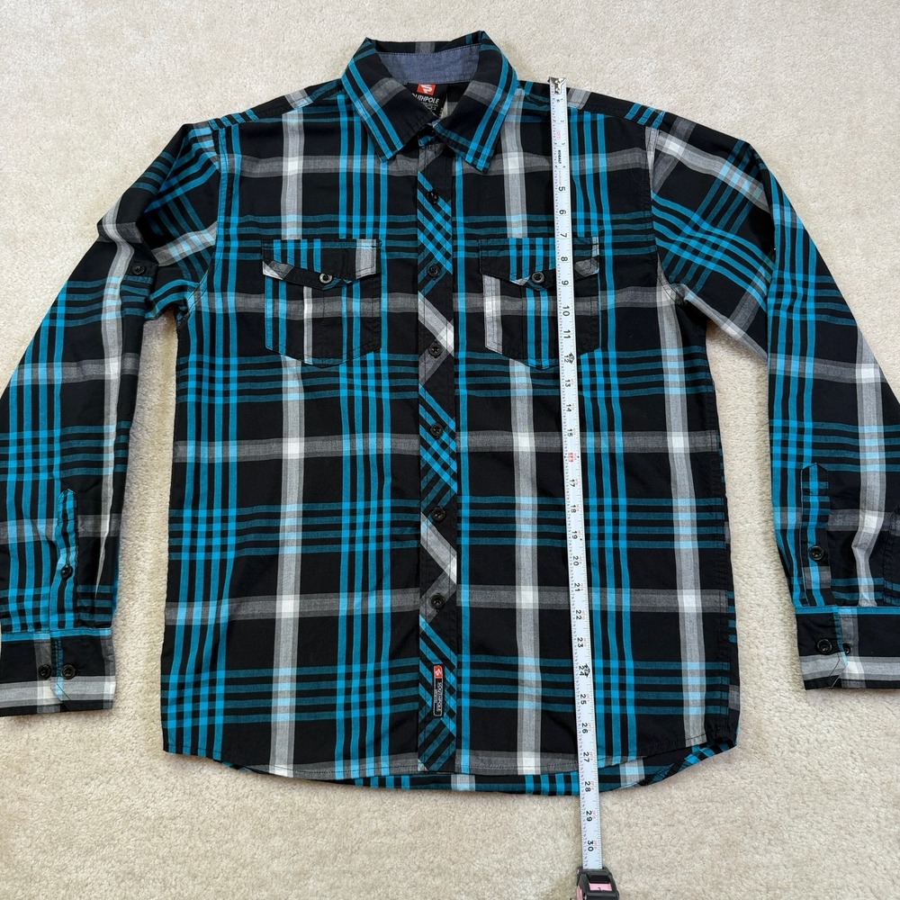 Vintage SouthPole Shirt Mens Medium Black Plaid Button Up Longsleeve - Picture 4 of 10
